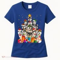 Christmas Funny Siberian Husky Dog Tree Xmas Pet Dog Lover Meaningful Gift Women's T-Shirt thumb 0