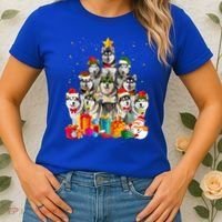Christmas Funny Siberian Husky Dog Tree Xmas Pet Dog Lover Meaningful Gift Women's T-Shirt thumb 2
