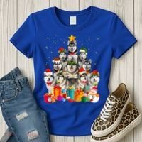 Christmas Funny Siberian Husky Dog Tree Xmas Pet Dog Lover Meaningful Gift Women's T-Shirt thumb 3