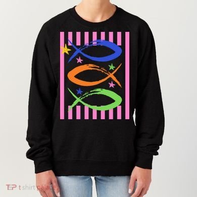 Christian Fish Symbol Striped Retro Women's Sweatshirt