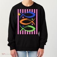 Christian Fish Symbol Striped Retro Women's Sweatshirt thumb 0