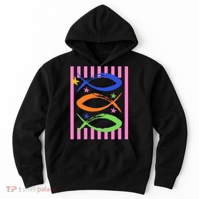 Christian Fish Symbol Striped Retro Hoodie