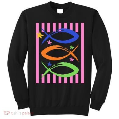 Christian Fish Symbol Striped Retro Sweatshirt