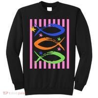 Christian Fish Symbol Striped Retro Sweatshirt thumb 0
