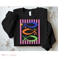 Christian Fish Symbol Striped Retro Sweatshirt thumb 2