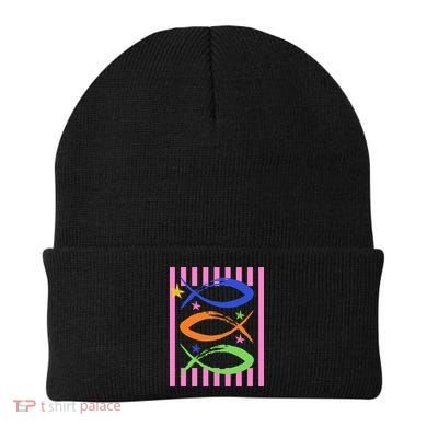 Christian Fish Symbol Striped Retro Beanie