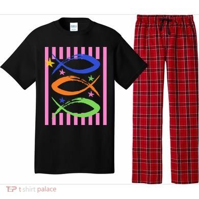 Christian Fish Symbol Striped Retro Pajama Set