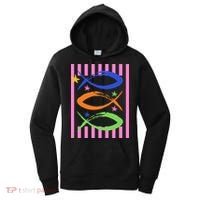 Christian Fish Symbol Striped Retro Women's Hoodie thumb 0