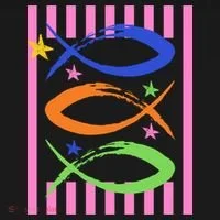 Christian Fish Symbol Striped Retro Ornament thumb 1