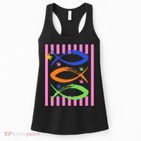 Christian Fish Symbol Striped Retro Women's Tank Top thumb 0