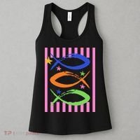 Christian Fish Symbol Striped Retro Women's Tank Top thumb 3