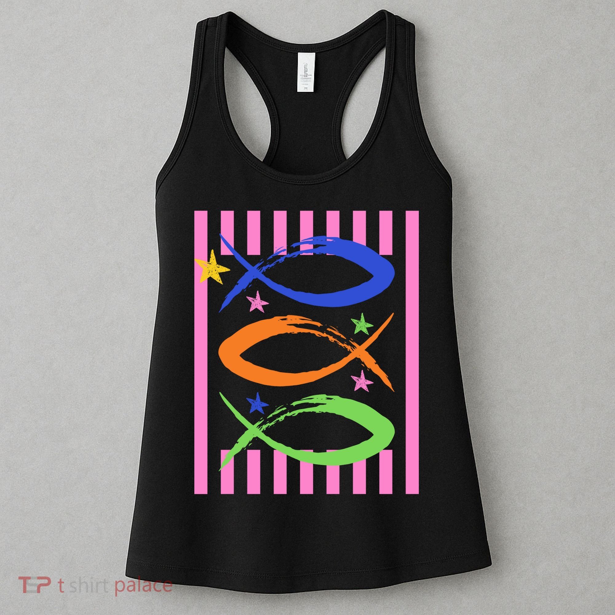 Christian Fish Symbol Striped Retro Women's Tank Top