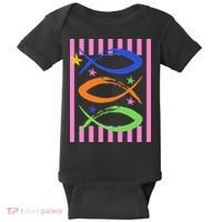 Christian Fish Symbol Striped Retro Baby Bodysuit thumb 0