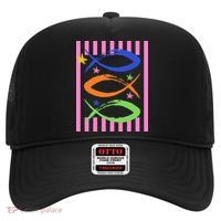 Christian Fish Symbol Striped Retro Hat thumb 0