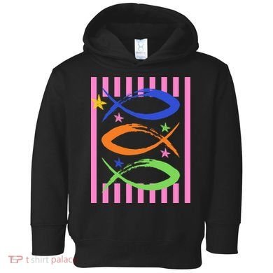 Christian Fish Symbol Striped Retro Toddler Hoodie