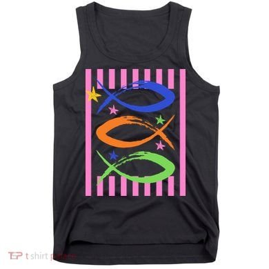 Christian Fish Symbol Striped Retro Tank Top