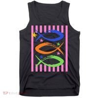 Christian Fish Symbol Striped Retro Tank Top thumb 0