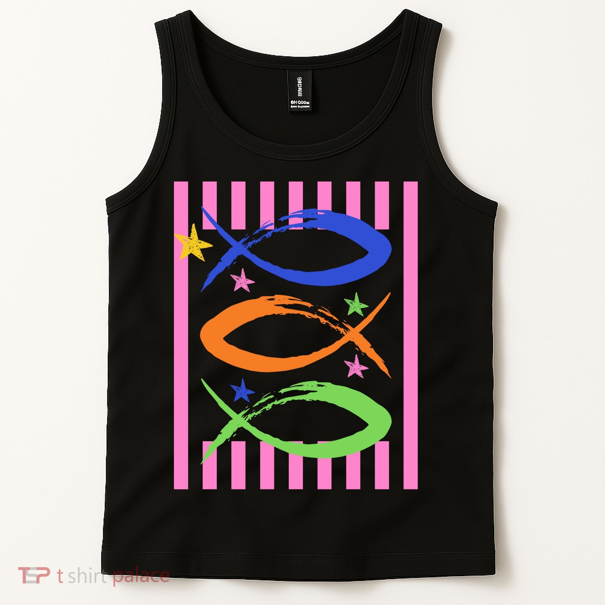 Christian Fish Symbol Striped Retro Tank Top