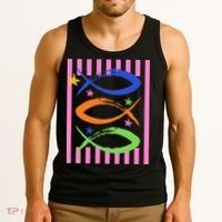 Christian Fish Symbol Striped Retro Tank Top thumb 3