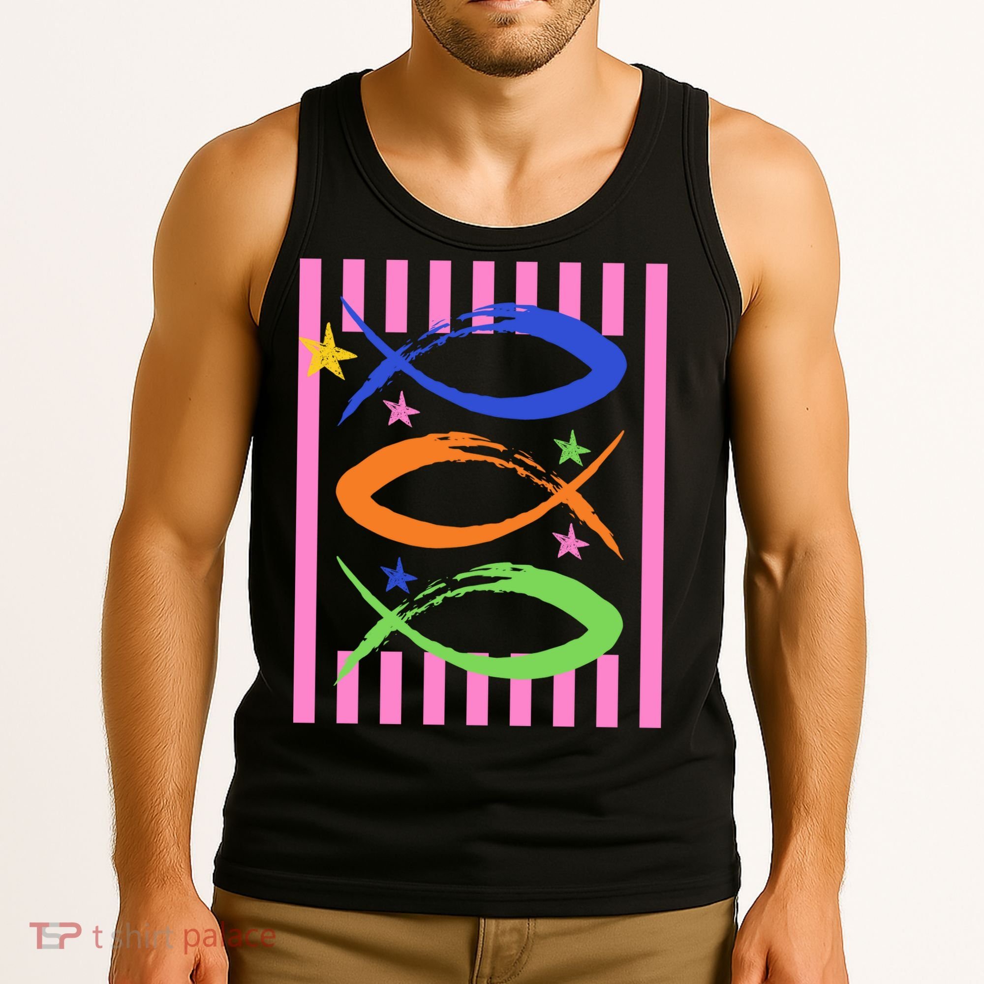 Christian Fish Symbol Striped Retro Tank Top