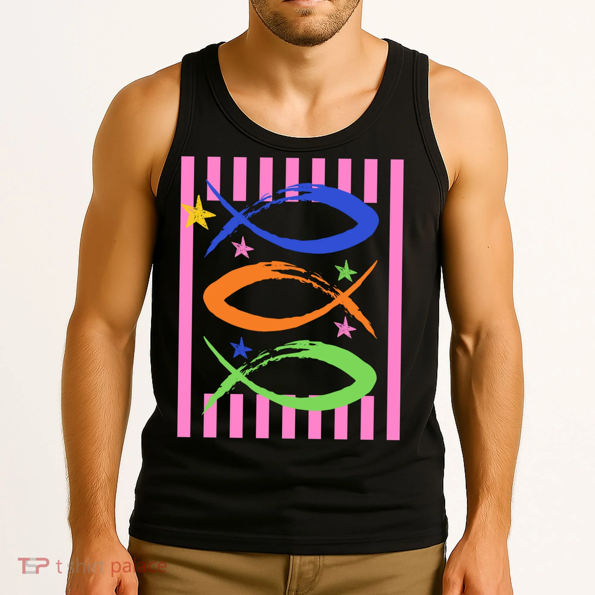 Christian Fish Symbol Striped Retro Tank Top