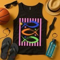 Christian Fish Symbol Striped Retro Tank Top thumb 4