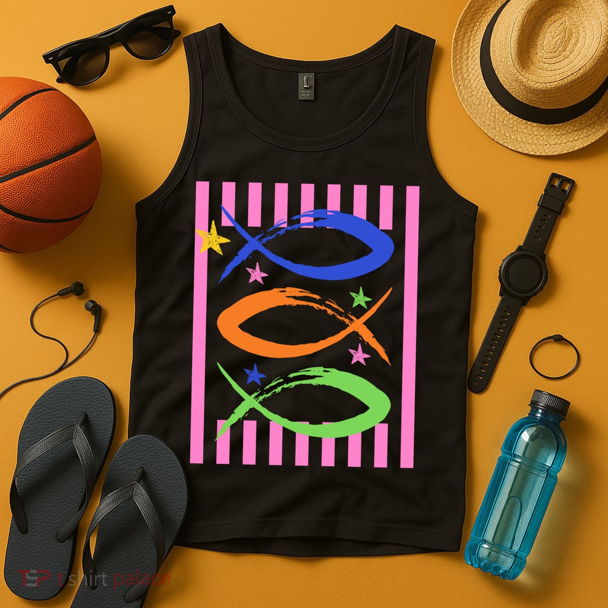 Christian Fish Symbol Striped Retro Tank Top