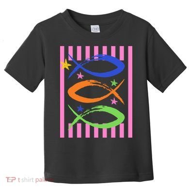 Christian Fish Symbol Striped Retro Toddler T-Shirt