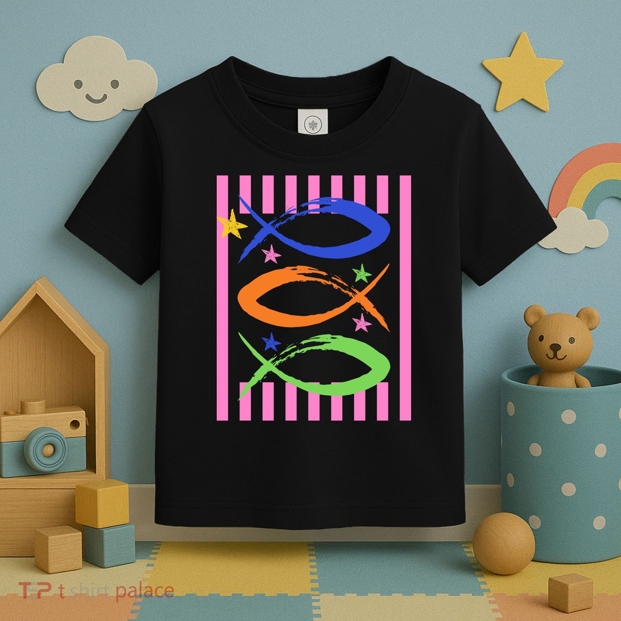 Christian Fish Symbol Striped Retro Toddler T-Shirt