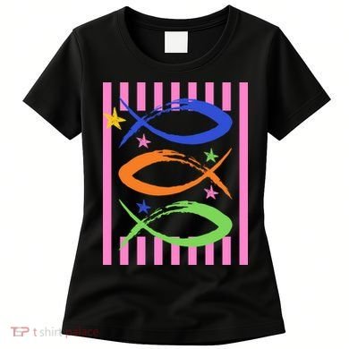 Christian Fish Symbol Striped Retro Women's T-Shirt