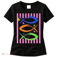 Christian Fish Symbol Striped Retro Women's T-Shirt thumb 0
