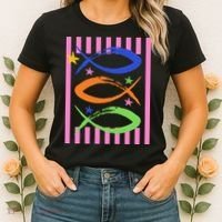Christian Fish Symbol Striped Retro Women's T-Shirt thumb 2