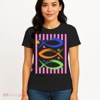 Christian Fish Symbol Striped Retro Women's T-Shirt thumb 4