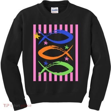 Christian Fish Symbol Striped Retro Kids Sweatshirt