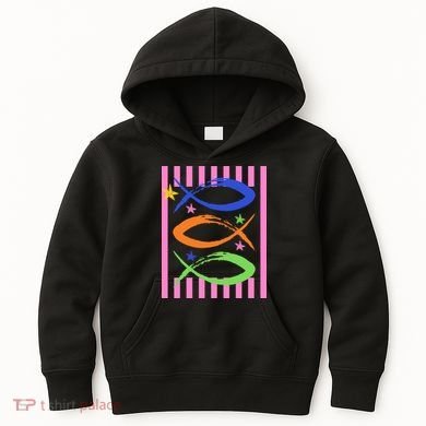 Christian Fish Symbol Striped Retro Kids Hoodie