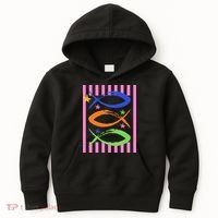 Christian Fish Symbol Striped Retro Kids Hoodie thumb 0