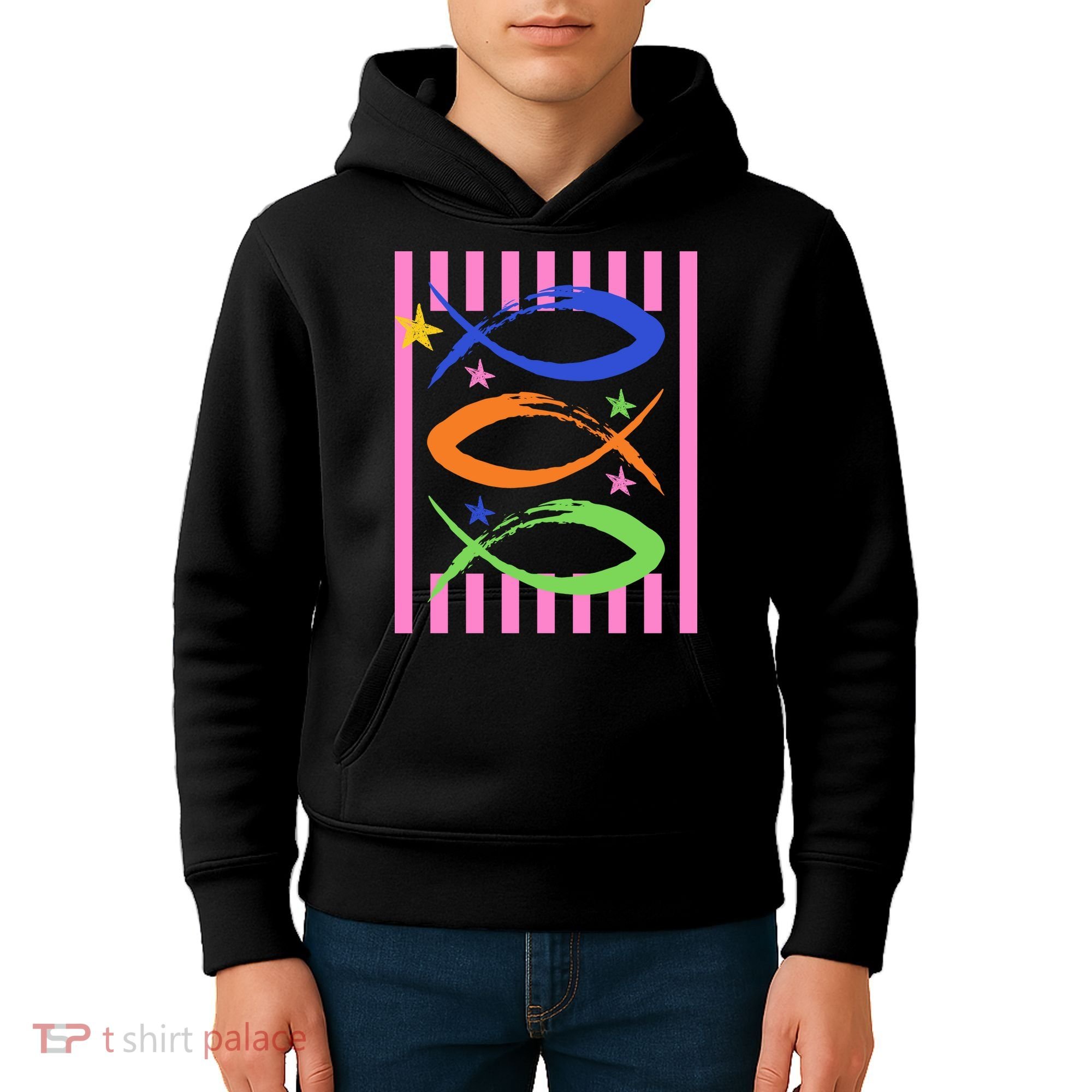 Christian Fish Symbol Striped Retro Kids Hoodie