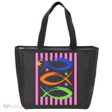 Christian Fish Symbol Striped Retro Tote Bag