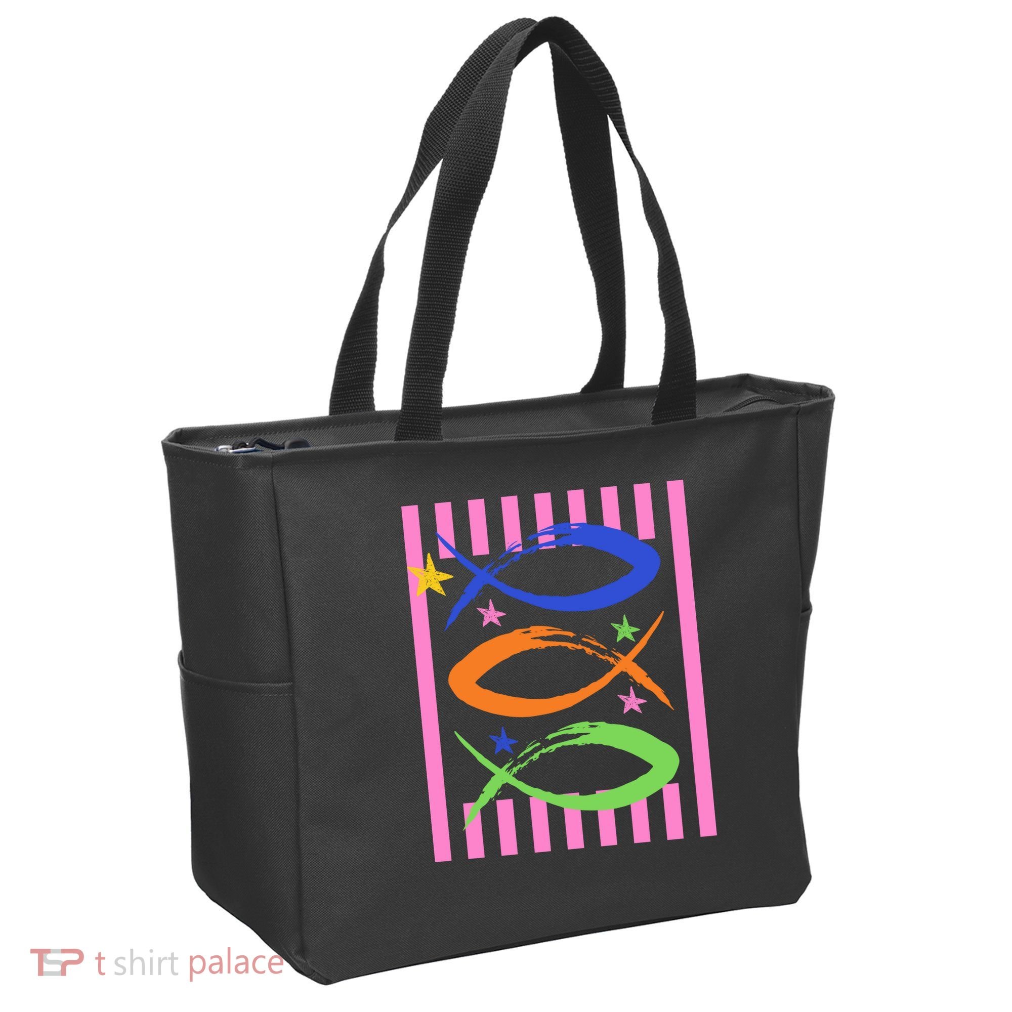 Christian Fish Symbol Striped Retro Tote Bag