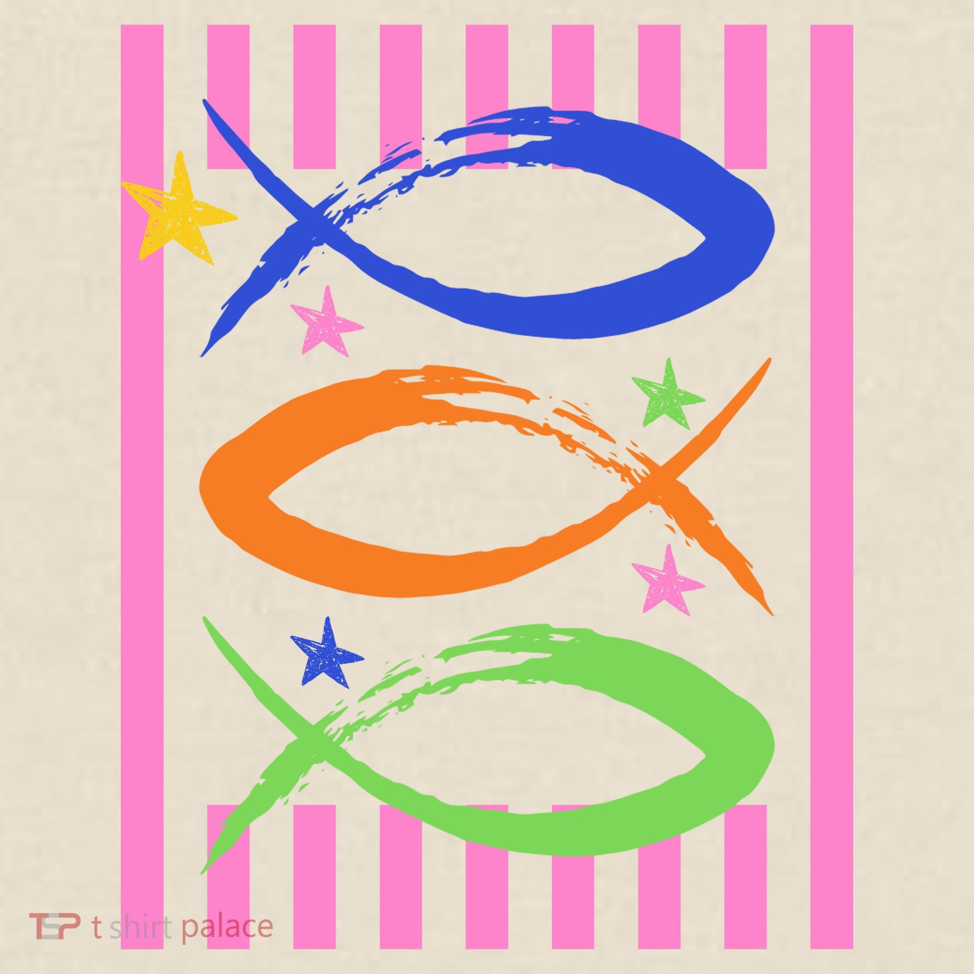 Christian Fish Symbol Striped Retro T-Shirt