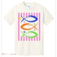 Christian Fish Symbol Striped Retro Kids T-Shirt thumb 0