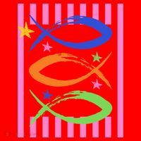 Christian Fish Symbol Striped Retro Santa Hat thumb 1