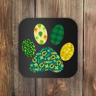 Cute Funny St Patrick's Day Patterns Pet Animal Paw Coaster