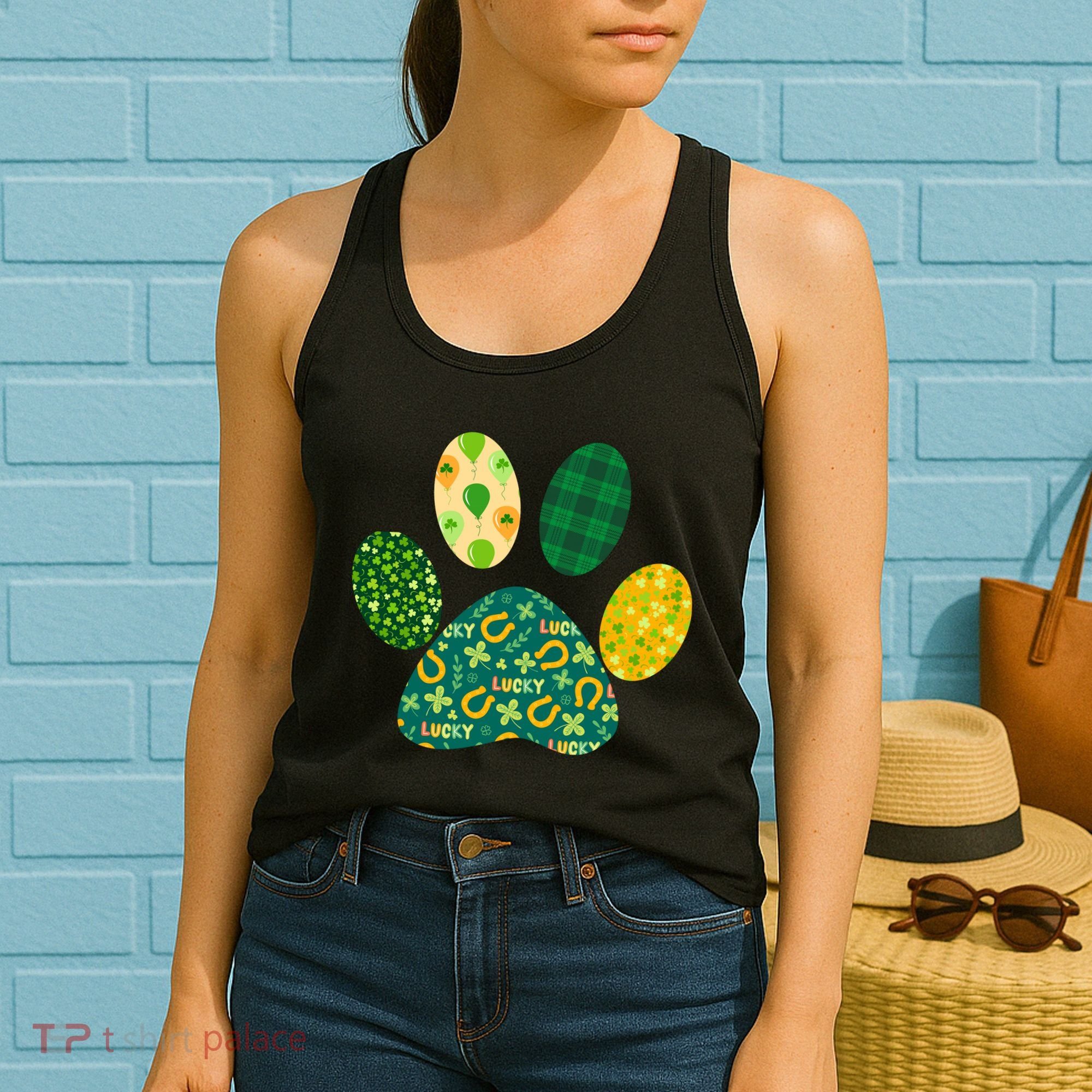Cute Funny St Patrick's Day Patterns Pet Animal Paw Women's Tank Top