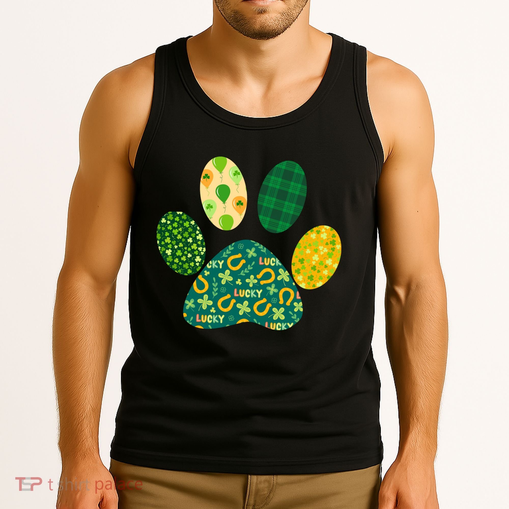 Cute Funny St Patrick's Day Patterns Pet Animal Paw Tank Top