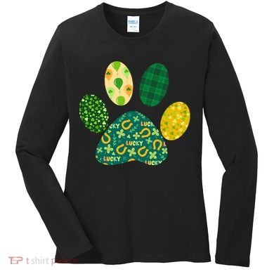 Cute Funny St Patrick's Day Patterns Pet Animal Paw Women's Long Sleeve Shirt