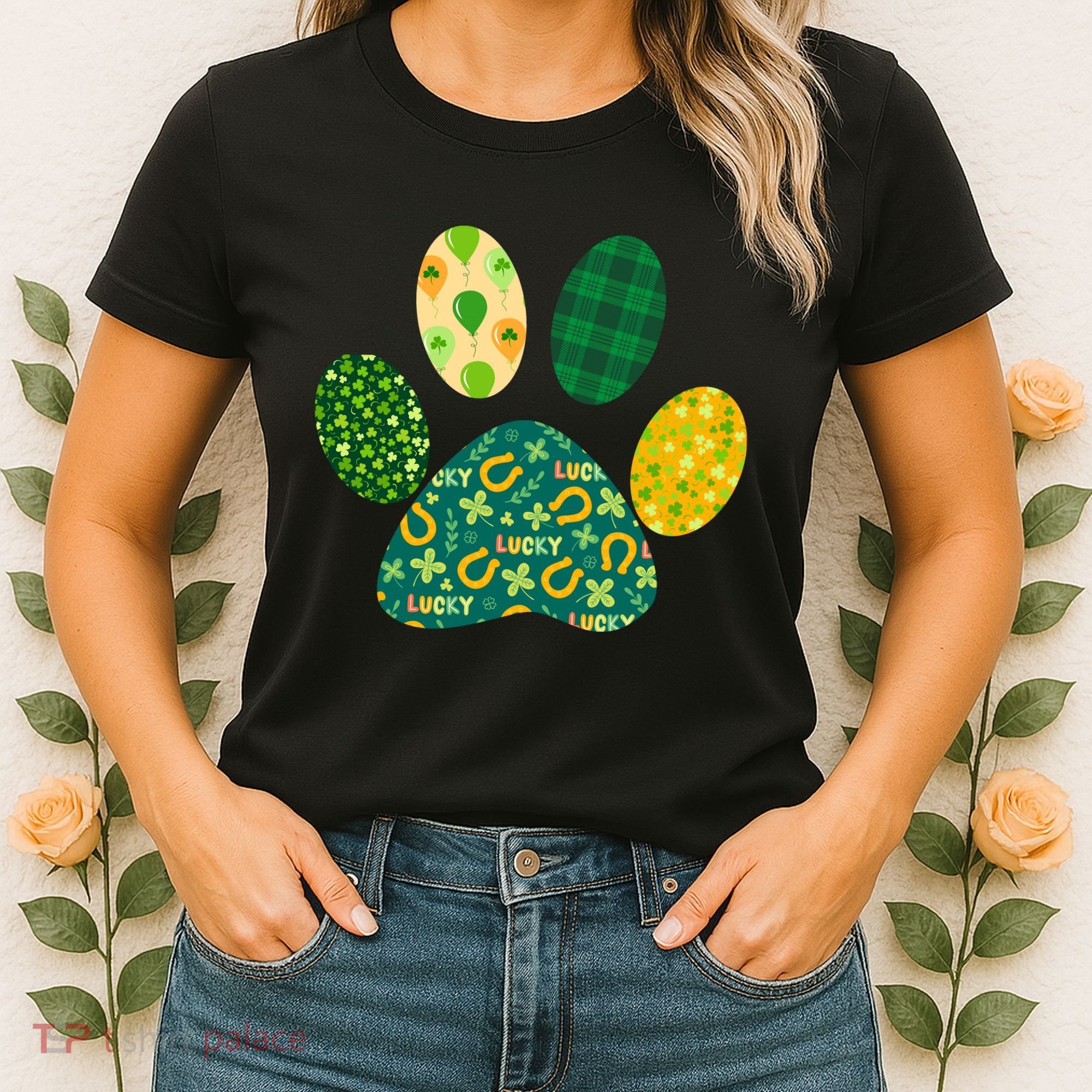 Cute Funny St Patrick's Day Patterns Pet Animal Paw Women's T-Shirt