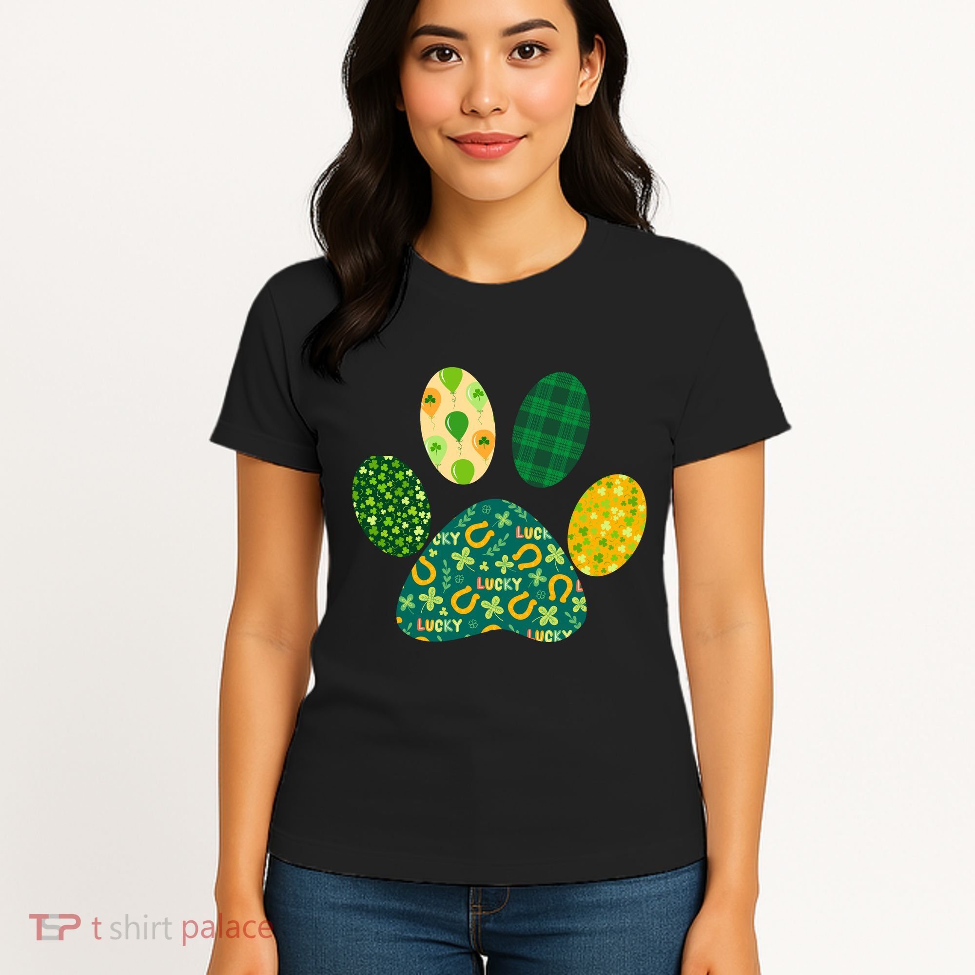 Cute Funny St Patrick's Day Patterns Pet Animal Paw Women's T-Shirt