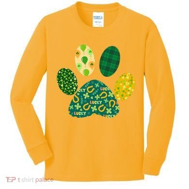 Cute Funny St Patrick's Day Patterns Pet Animal Paw Kids Long Sleeve Shirt