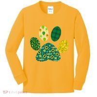 Cute Funny St Patrick's Day Patterns Pet Animal Paw Kids Long Sleeve Shirt thumb 0